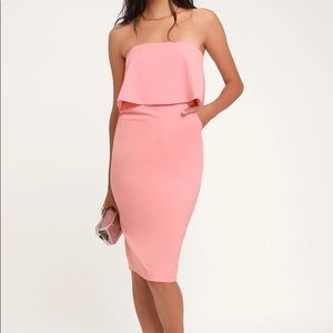 Lulus Light Pink Strapless Midi Dress NWT
